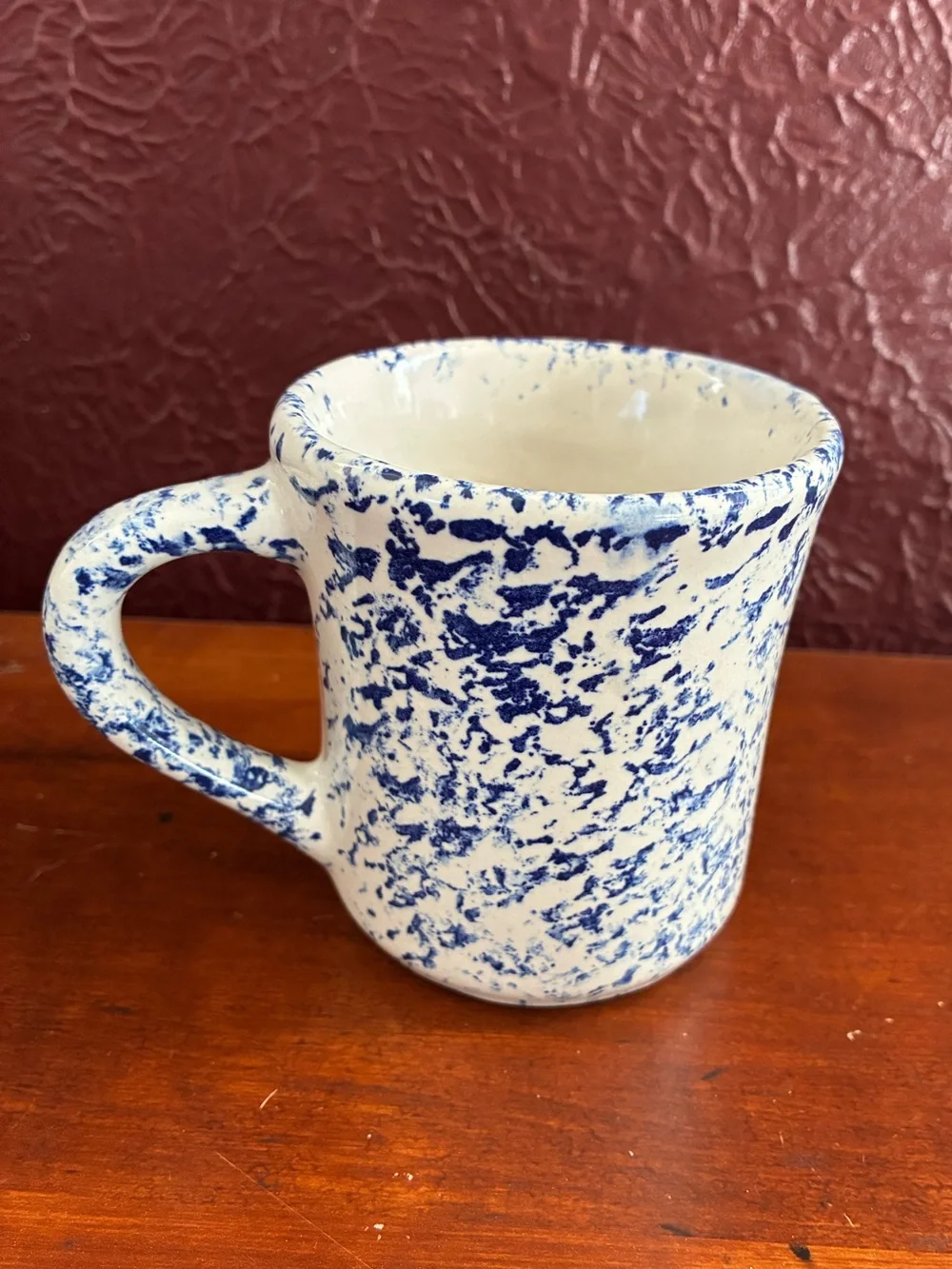 Vintage Western Stoneware Co. Mug Blue Spongeware Coffee Cup 8oz Monmouth U.S.A